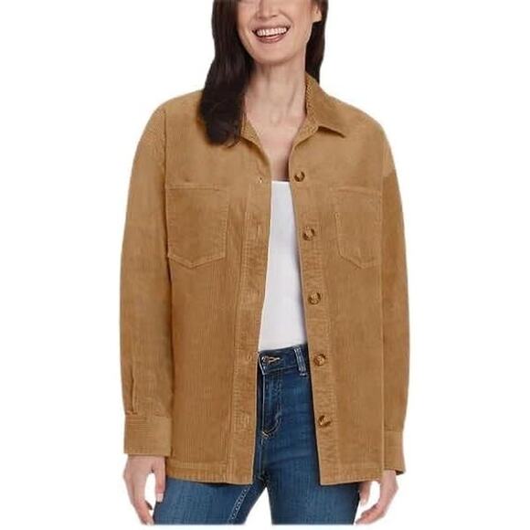 Matty M Cotton Blend Corduroy Shirt Jacket Shacket Brown Tan Gorpcore womens XL - Picture 3 of 13